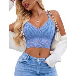 Women's Light Blue Lace Camisoles Double-layered V-neck Sexy Bralettes Crop Top